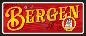 City of Bergen, Norway city travel sticker - vector clipart