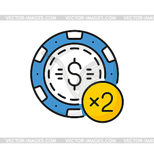 Casino chips for poker or roulette multiply on two - vector clip art