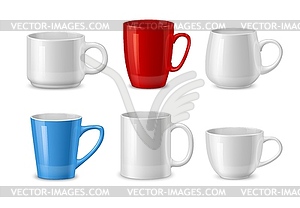 Реалистичный макет керамических кофейных кружек и чайных чашек - векторный клипарт EPS