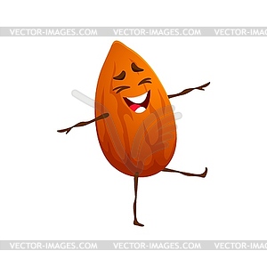 Cartoon almond nut keto diet food character, snack - vector clipart