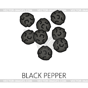 Pile of black peppercorns, outline pepper seeds - vector clipart