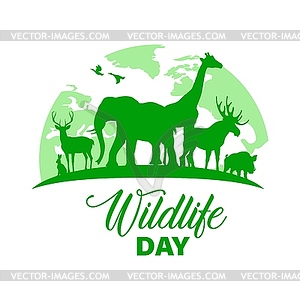 Wildlife day poster, world animal life and nature - vector image