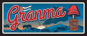 Granma, Cuban region plate, vintage travel plaque - vector image