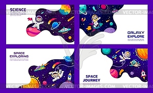 Space galaxy landing pages, cartoon space planets - vector clip art