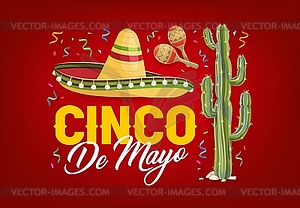 Cinco de mayo holiday banner with Mexican sombrero - vector clipart