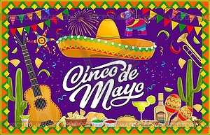 Мексиканский праздничный баннер Синко де Майо с сомбреро - стоковый клипарт