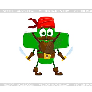 Cartoon plus symbol pirate and corsair character - color vector clipart
