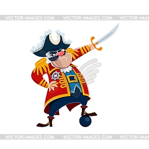 Cartoon pirate captain character with hat, sword - vector clipart