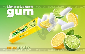 Lime and lemon chewing gum, realistic package - vector clip art