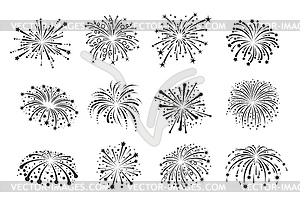 Firework silhouettes and carnival stars explosion - vector image