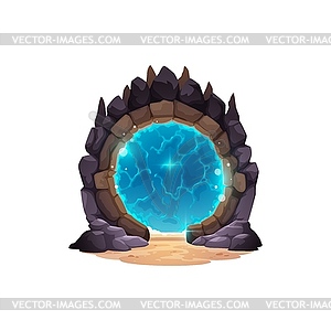 Fantasy game magic portal door with blue plasma - vector clip art