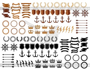 Badge, seal, laurel wreath, vintage crown, arrows - vector clipart / vector image