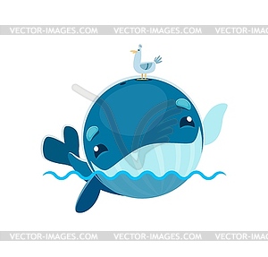 Blue whale cartoon character, kawaii sea animal - vector clipart