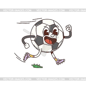 Cartoon groovy soccer ball character, hippie style - vector image