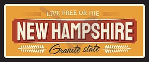 Retro banner New Hampshire vintage travel plate - vector image