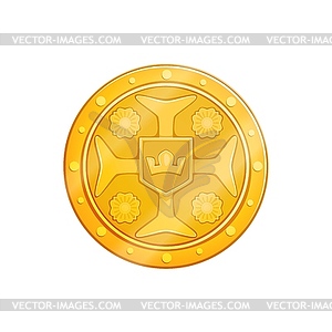 Старинная золотая пиратская монета, мультяшный фингал - векторная иллюстрация