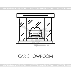 Car showroom line icon for dealership, auto dealer - vector clipart