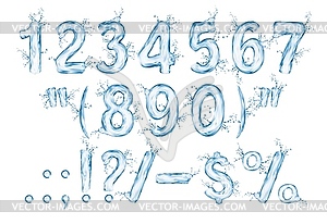 Номера для жидкой воды, знаки с брызгами пузырьков - рисунок в векторе
