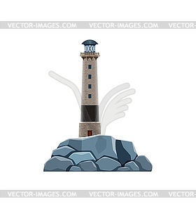 Lighthouse, beacon building on rock, seafarer - vector clipart