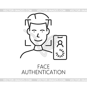 Face authentication outline icon for mobile phone - vector image