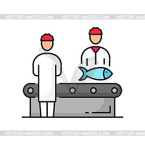 Fishing industry factory conveyor line icon - vector clip art