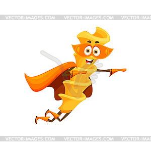 Cartoon fusilli italian pasta superhero character - vector clipart