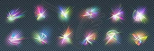 Diamond crystal, glow flare rainbow light effect - vector image