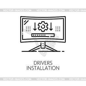 Computer software line icon of driver installation - vector clip art