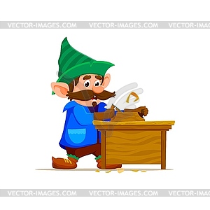 Cartoon dwarf carpenter character whittling woods - vector EPS clipart