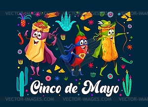Текс-Мекс мексиканские персонажи-супергерои Синко Де Майо - изображение в векторном виде