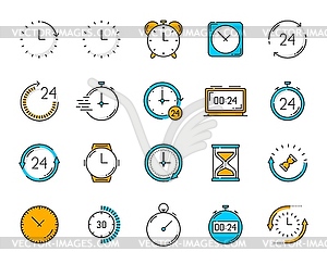 Alarm clock, stopwatch timer, calendar icons - vector image