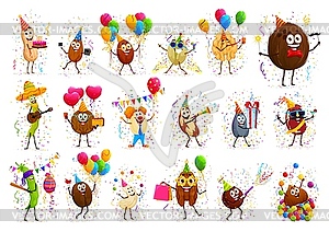 Мультяшные ореховые персонажи на праздничной вечеринке по случаю дня рождения - рисунок в векторном формате