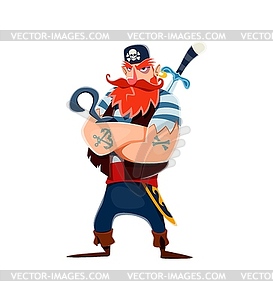 Мультяшный персонаж-пират-моряк с крюком, мечом - цветной векторный клипарт
