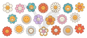 Retro groovy daisy, sunflower happy cute flowers - vector clipart