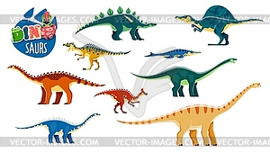 Мультяшные персонажи - динозавры, вымершие рептилии - клипарт в векторном виде