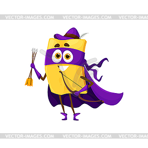 Cartoon quadretti pasta superhero with bow, arrows - vector clipart