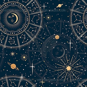 Astrology pattern, celestial mystic stars, planets - vector clip art