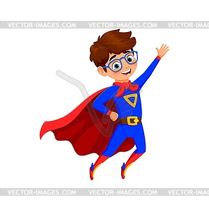 Cartoon kid boy superhero with signature emblem - vector clip art