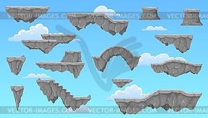 Cartoon rock stone game platforms, 2d set - vector clip art