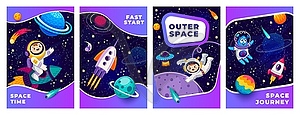 Space posters with astronaut, alien and rocket - vector image