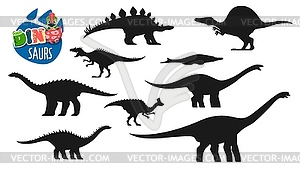 Dinosaur, prehistoric reptiles silhouettes - vector image