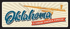 Oklahoma US state retro travel plate, old plaque - vector clipart