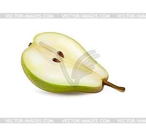 Ripe raw realistic green pear fruit 3d half - vector image