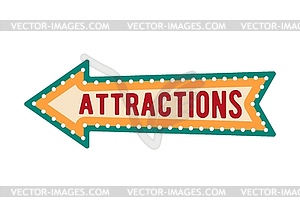 Retro tent circus arrow pointing to attractions - color vector clipart