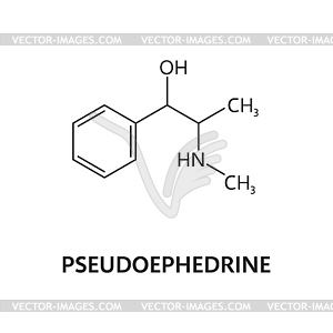 Pseudoephedrine drug molecule formula structure - vector image