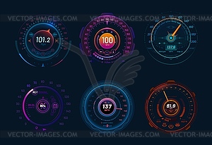 Автомобильные спидометры, неоновый циферблат или указатель скорости движения - изображение в формате EPS