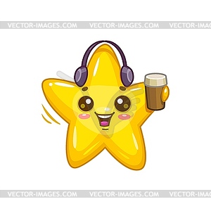 Cartoon cute kawaii star wearing trendy headphones - vector clipart / vector image