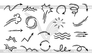 Movement and motion lines, arrows, curve waves - vector clipart