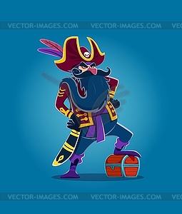 Cartoon pirate long bearded captain or corsair - vector clip art