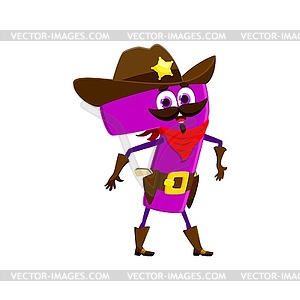 Cartoon cowboy, sheriff, number seven character - vector image